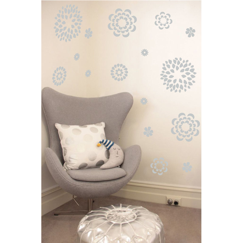 Adhésif décoratif motif floral, H 19 po x l 24 po x P 0,01 po, Gris clair