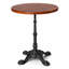 Table de bistro ronde vintage, plateau en pin massif, piètement en fonte à quatre pattes pointues, noire
