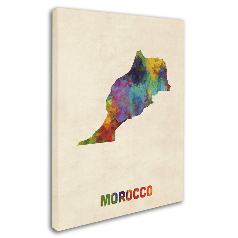 « maroc aquarelle map », reproduction d’impression sur toile, H 47 po x l 35 po x P 2 po