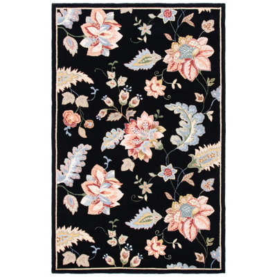 Tapis noir en laine crocheté à la main Hollander