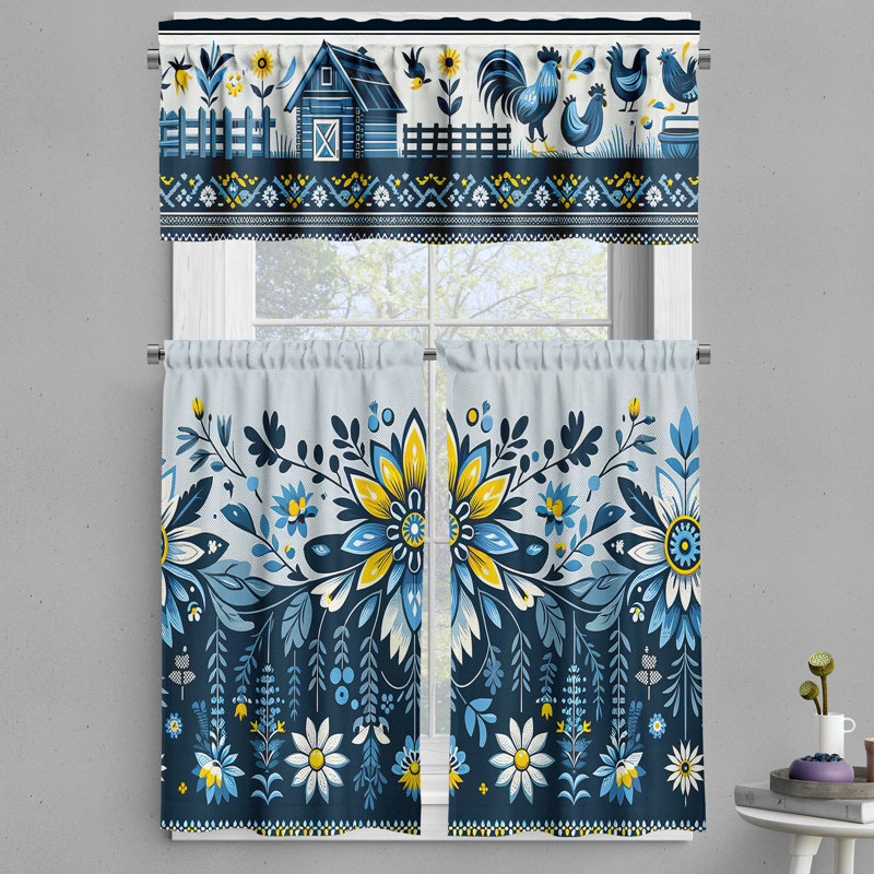 Floral Tailored Kitchen Curtain, 55" W x 30" L