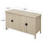 Buffet 4 portes avec panneaux 3D et tablettes réglables, bar à café moderne pour la vie, salle à manger de cuisine, texture grain de bois, demi-poignées noires exquises, structure en métal, basculement de soutien supplémentaire