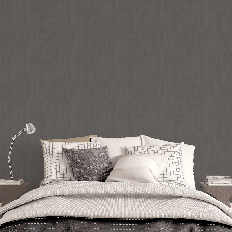 Ambiance Textured Plain Design 32.8' L x 21" W Wallpaper Roll, Black/Dark Green