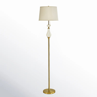 67.4" Traditional Floor Lamp with Ceramic Decorative Accents – Metal Body, Drum Shade, Foot Switch