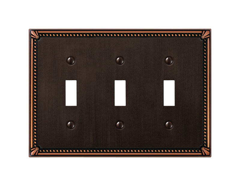 Aged Bronze 3-Gang Beaded Toggle Wall Plate