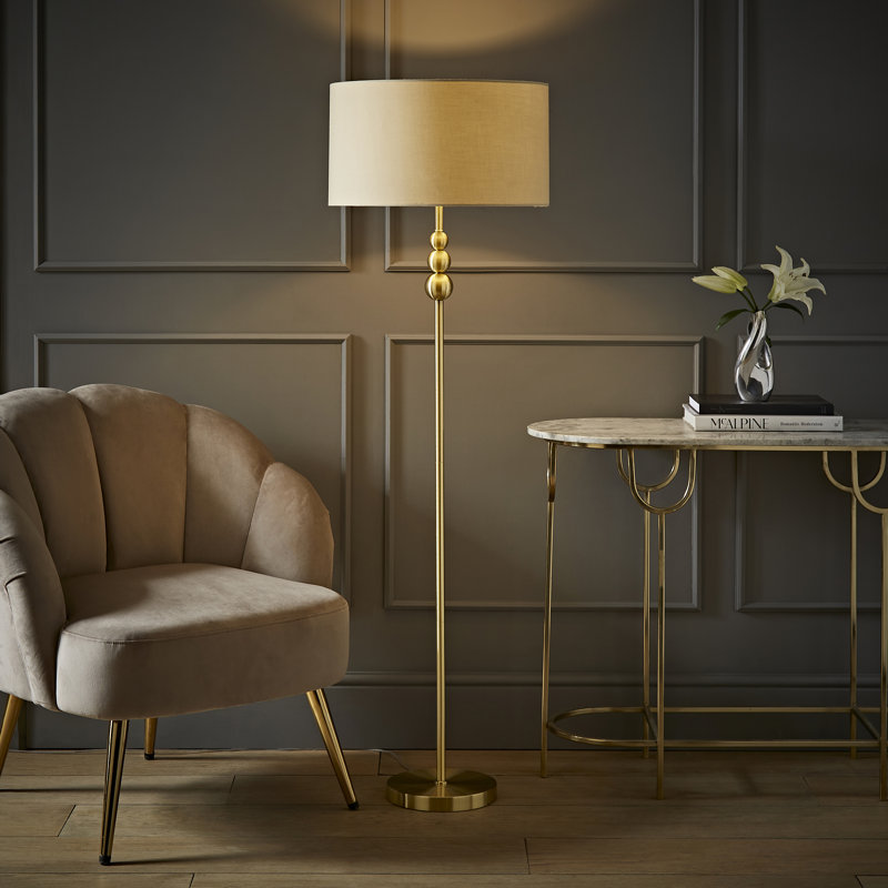 Randalia 145cm Traditional Floor Lamp, Natural, Brushed Gold