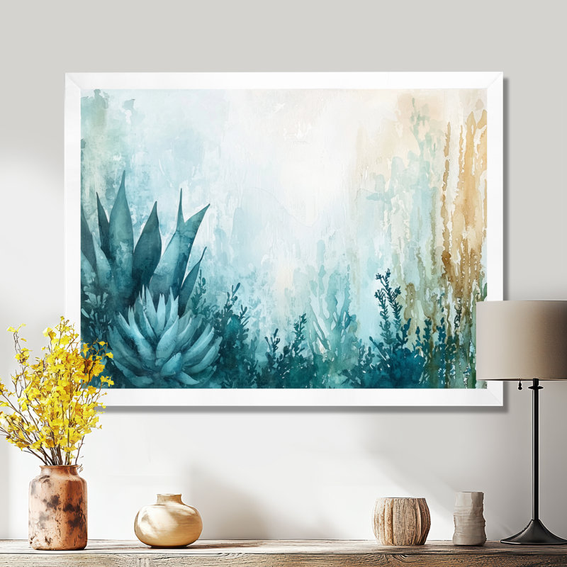 «Cactus Forest Minimal Composition - Floral Cactus», reproduction d'art murale, H 16 po x l 32 po, Blanc