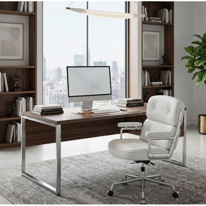 Astrahan Leather Tufted Office Chair, White