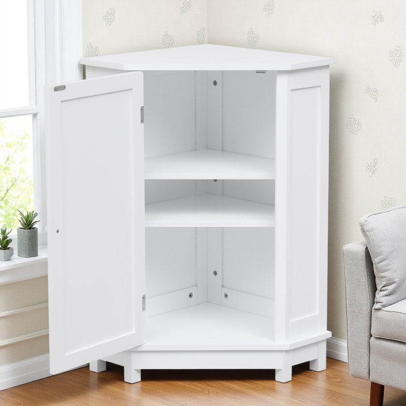 Corner Cabinet, Triangle Office Storage Cabinet with Adjustable Shelf, White