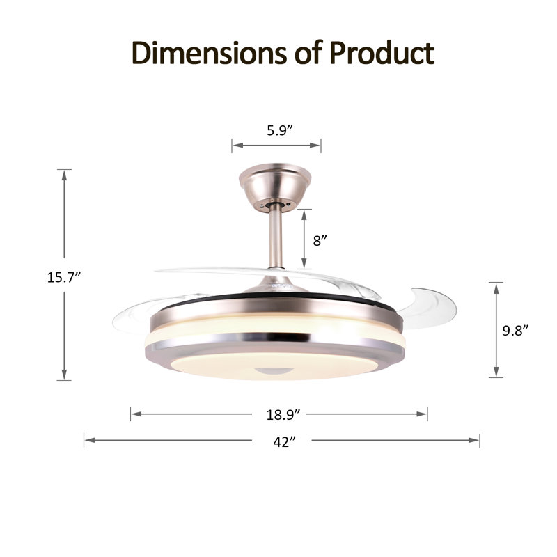 Pales transparentes rétractables 42 pouces pour ventilateur de plafond invisible