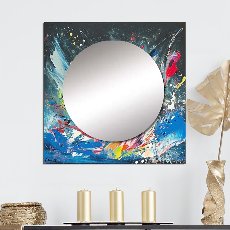 Kentarou - Grand miroir carré abstrait pour décoration murale, 29 po x 29 po