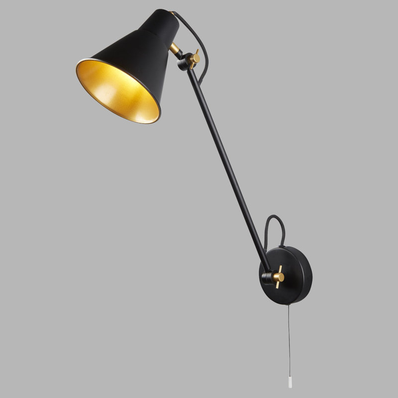 Brogan Swing Arm Sconce, Matte Black/Gold