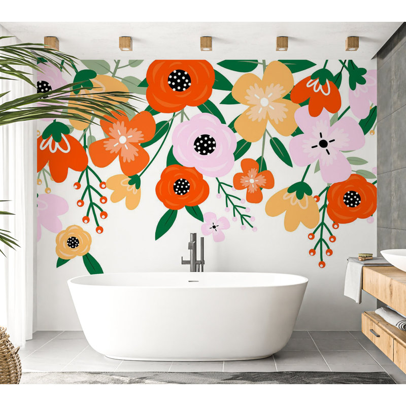 Papier peint floral - Fleur abstraite orange, L 41 po x l 59 po
