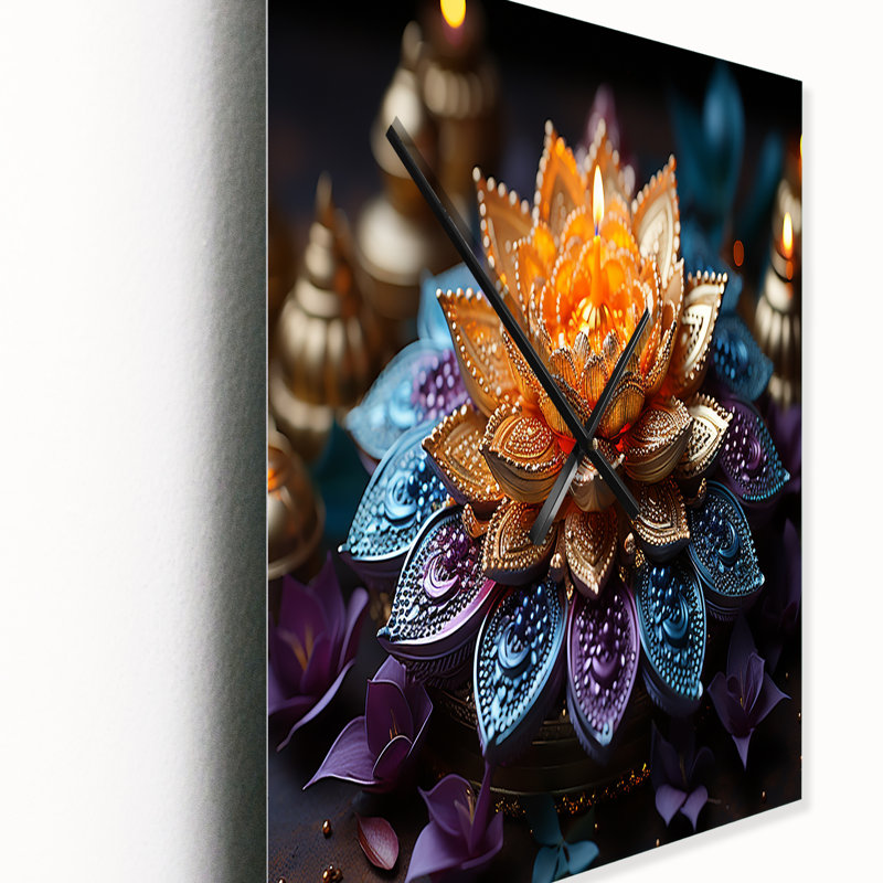 Hinduisim Vibrant Mandala - Spiritual Wall Clock, 32" H x 16" W x 1" D