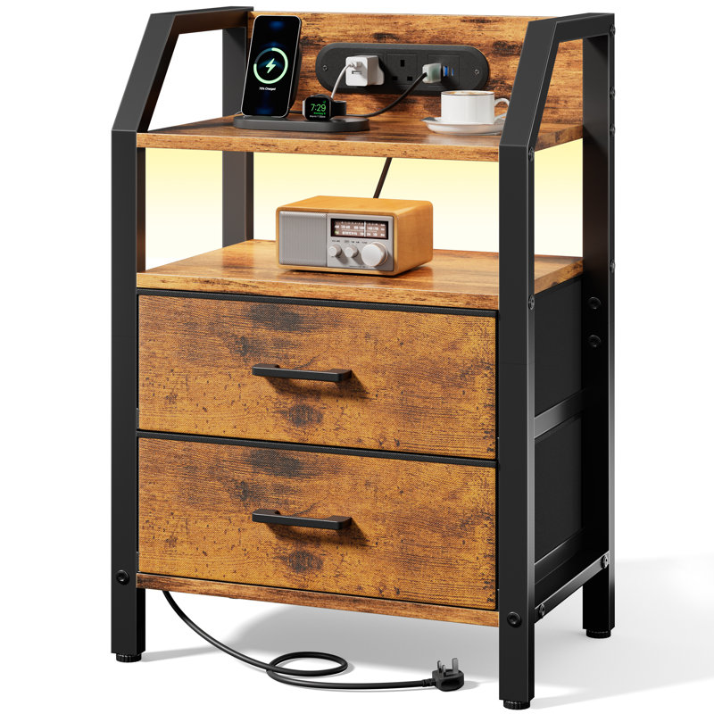 46cm W Steel Bedside Table, Brown