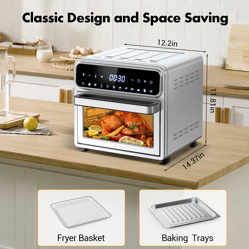 1500-Watt 4-Slice 13 Quart 12-In-1 Stainless Steel Convection Toaster Oven With Frying Basket And Baking Tray