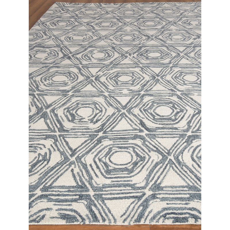 Caprice Wool Geometric Area Rug, Rectangle 5' x 8', Ivory/Dark Blue
