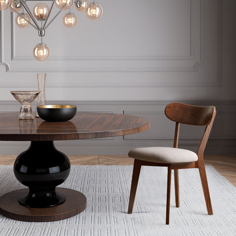 Chaise de salle à manger rembourrée avec pieds en chêne, Blanc, Brun