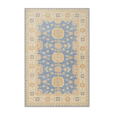 Tapis bleu/beige traditionnel Purvi