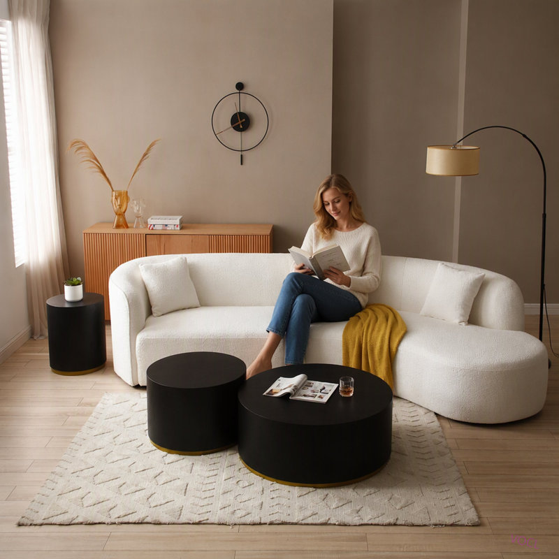 Ensemble de 2 pièces de canapé de salon de luxe de style moderne recouvert de tissu d'ameublement courbé, Orienté à droite
