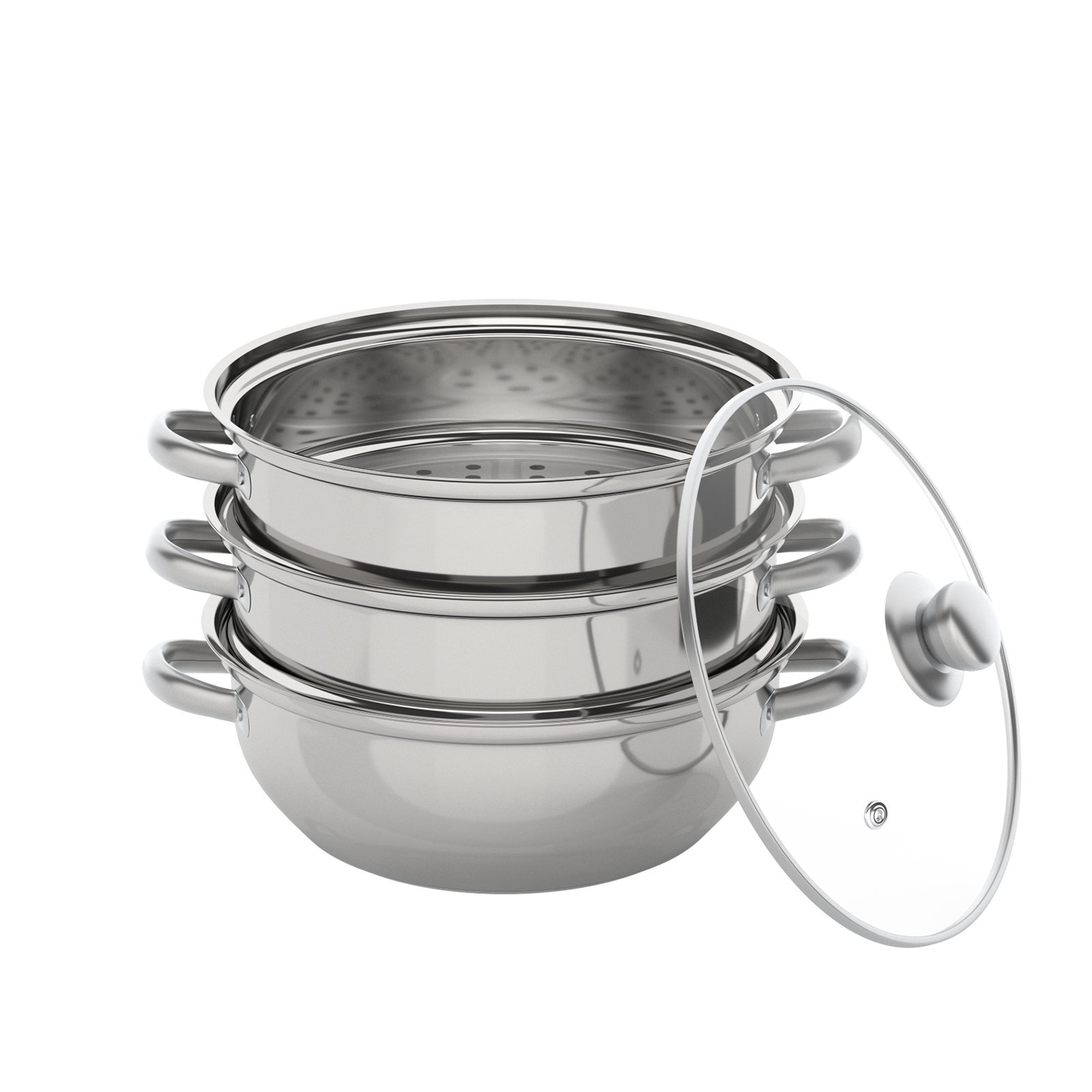 1 Sets Layer 2 Tiers Stainless Steel Food Steamer Pot Soup Steam
