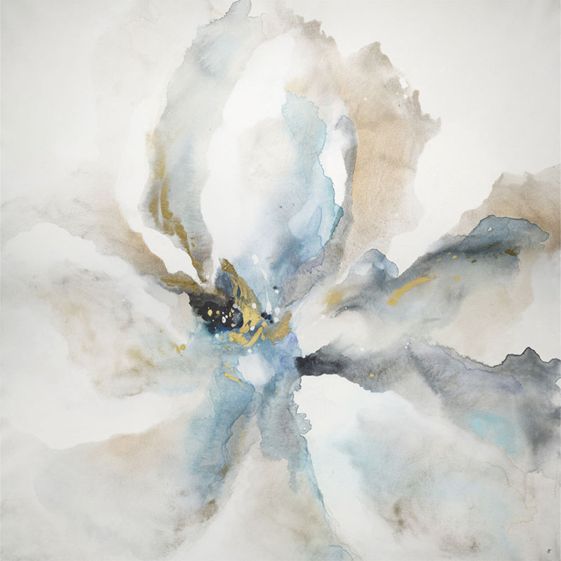 Blue in Bloom Acrylic Painting Print Canvas, 44" H x 44" W x 2.25" D, Silver Frame Canvas
