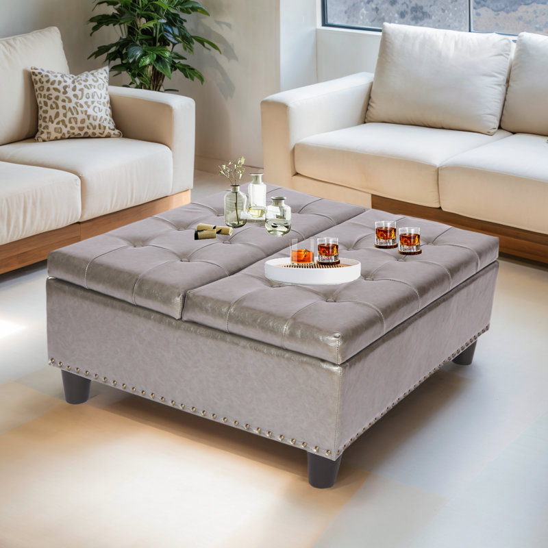 35 po de large avec repose-pieds capitonné et capitonné en cuir synthétique, Gris