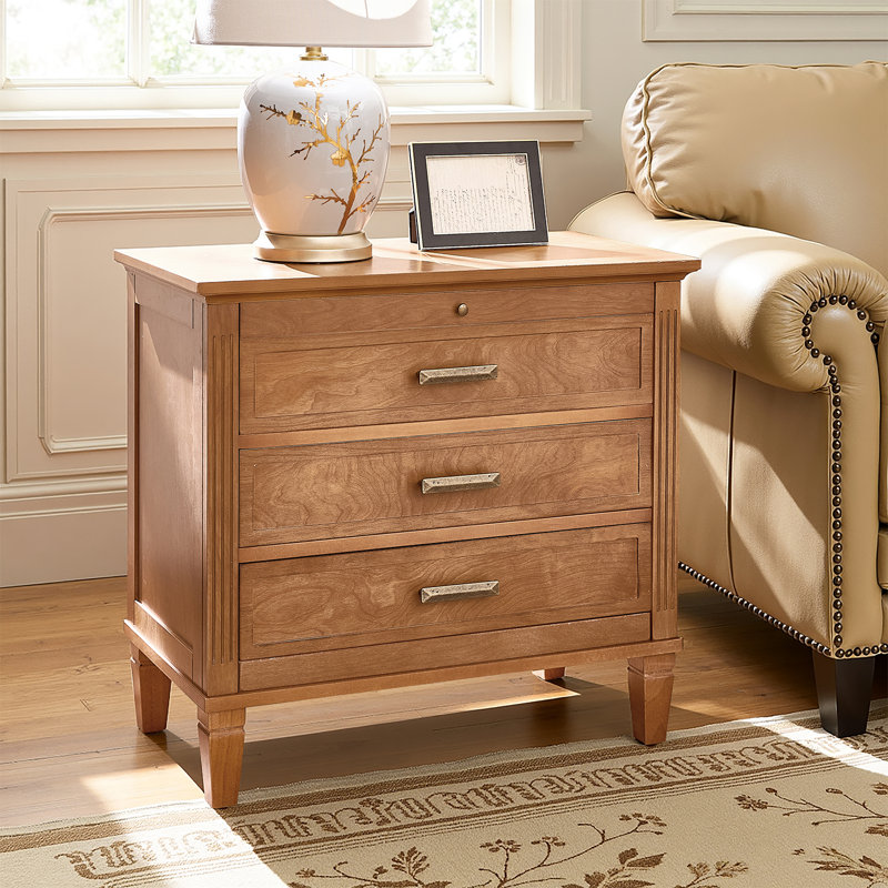 Launcelot Eliseo 28.5"W Transitional 3 Drawers End Table with Built-In Outlets USB Type C, Acorn