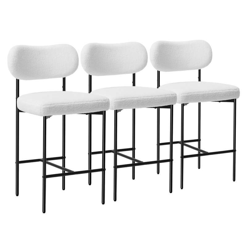 Osborne 26" H Upholstered Bar Stools Counter Height Bar Stools With Adjustable Foot Pads, 3, White