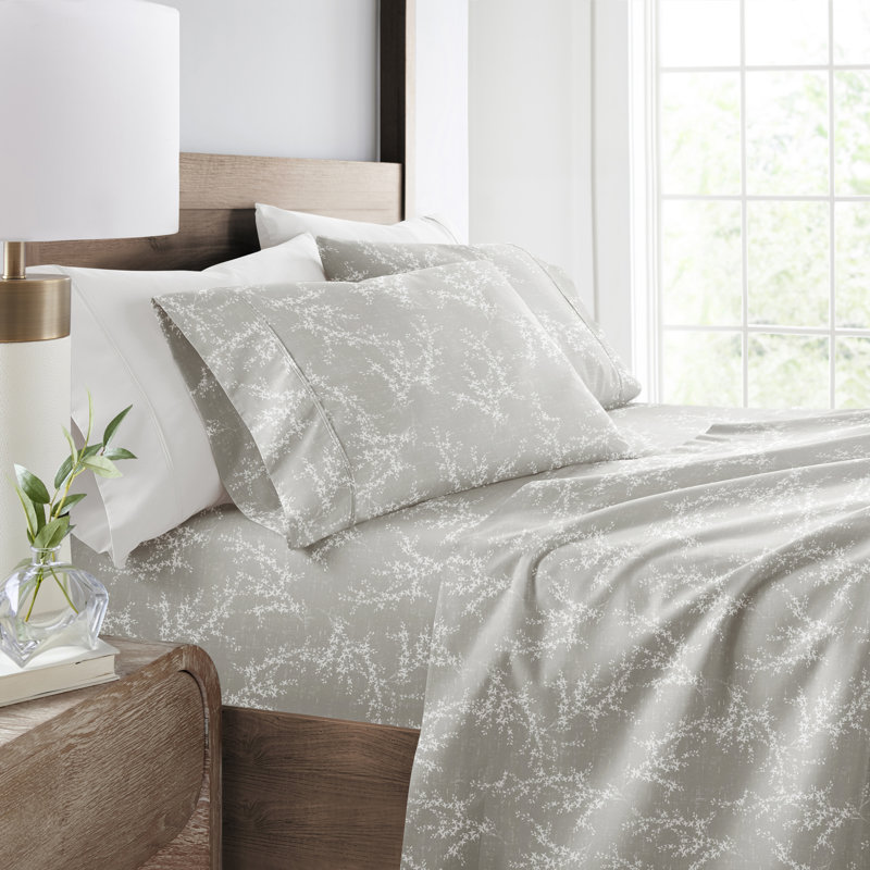 Twin Light Grey Floral Microfiber Sheet Set