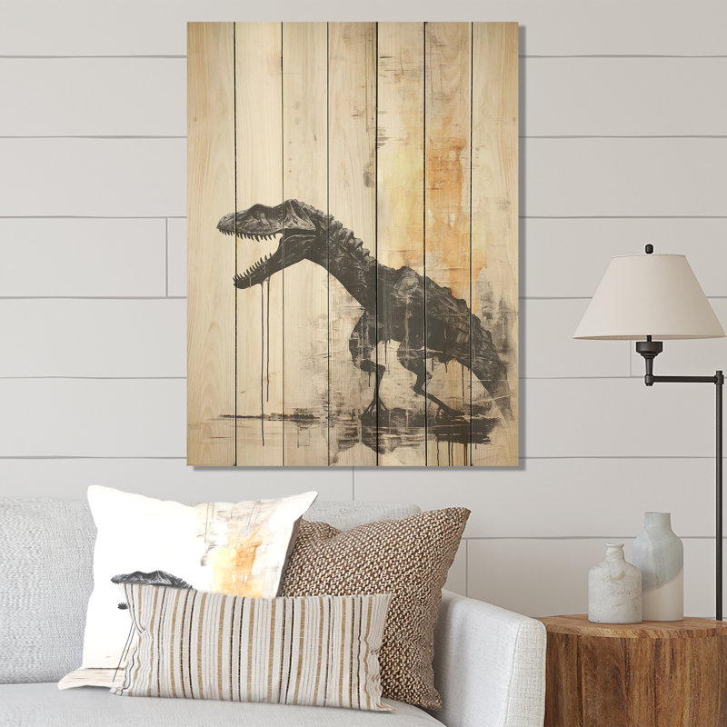 Fossiles de velociraptor minimalistes I - dinosaure sur bois, H 20 po x l 10 po