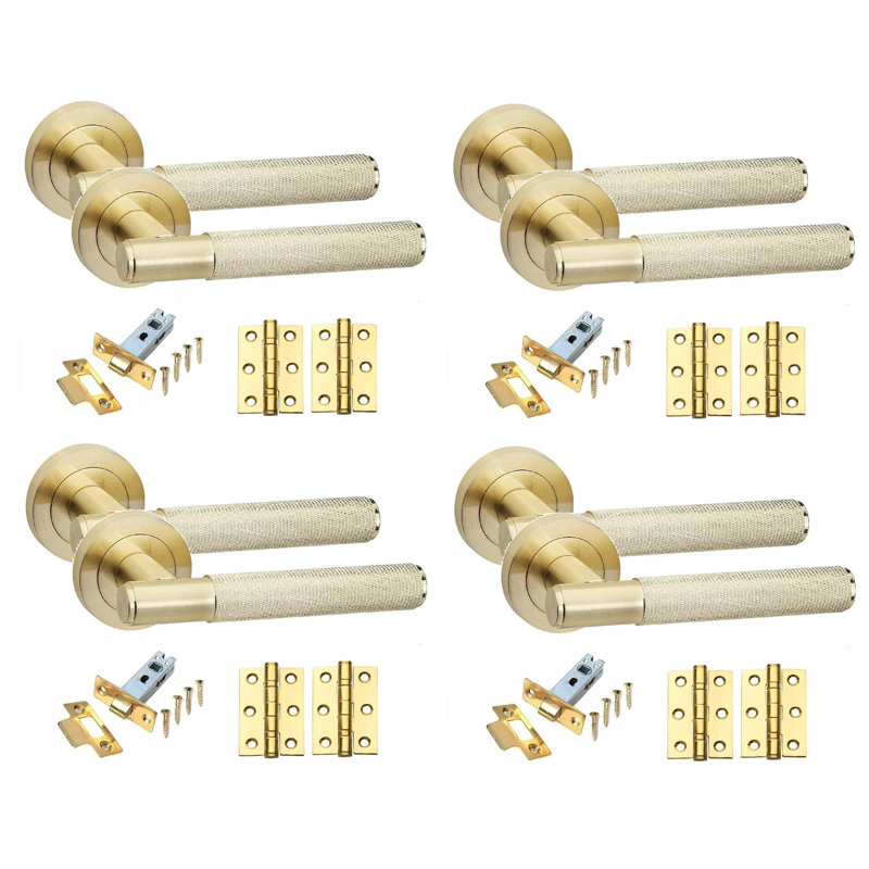 4 Sets Knurled T-Bar Door Handles with Latch and Ball Bearing Hinges, Latch and Installation Hardware