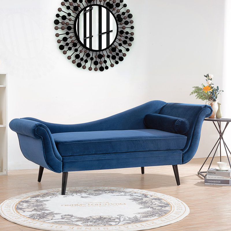 Chaise longue avec accoudoirs à volutes, Noir, Bleu