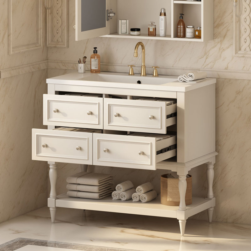 Meuble-lavabo avec lavabo pour la salle de bain, Beige