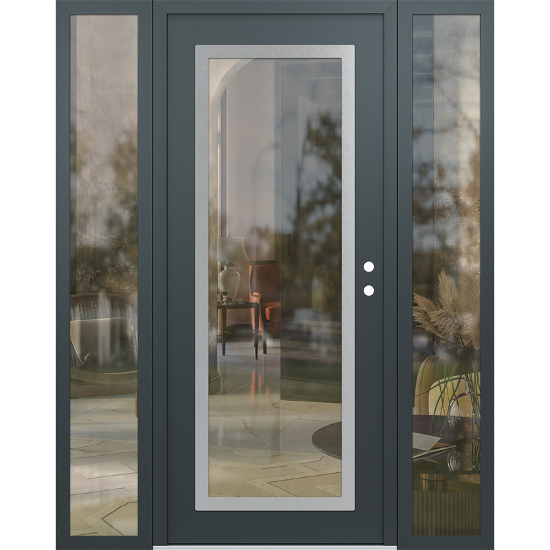 Panneau d'entrée en acier argenté anthracite / anthracite avec panneau avant et porte latérale, L 61,69 po x H 81,69 po