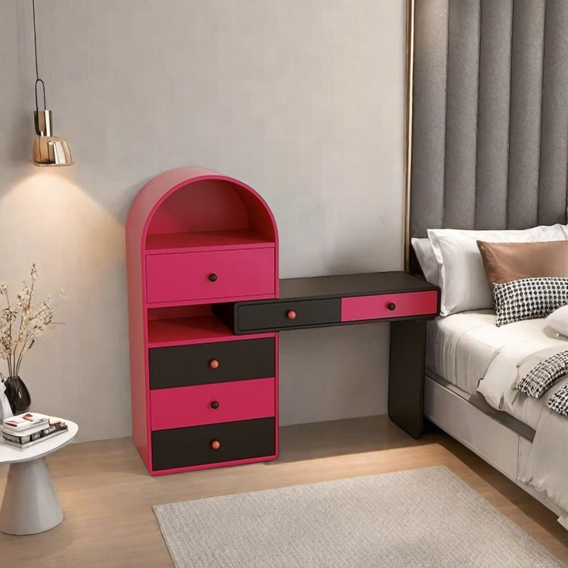 Commode de rangement rétractable, Noir / rose rouge