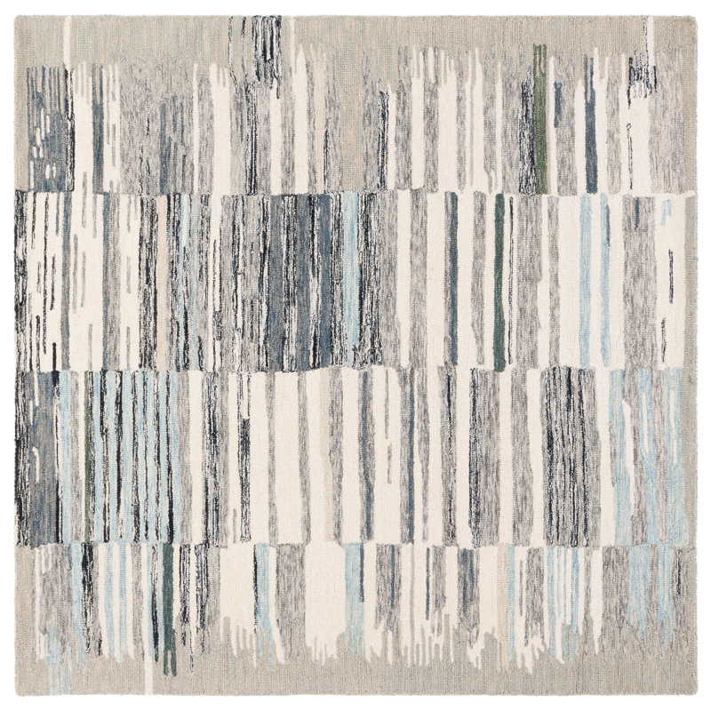 Lyko Ebony Hand Tufted Wool/Cotton Abstract Rug in Ivory/Grey, Square 6'
