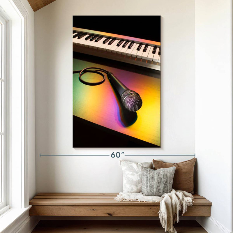 Microphone et piano, H 51 po x l 34 po