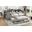 Lit de jour simple en bois avec lit gigogne, bureau intégré, tiroirs de rangement et tablettes pour économiser de l'espace.-726520112-726520113