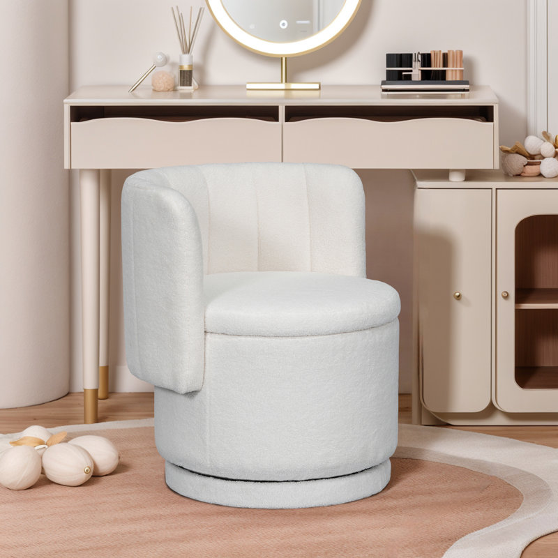Upholstered Barrel Chair,Modern Swivel Accent Chair With Storage Space, Beige Boucle