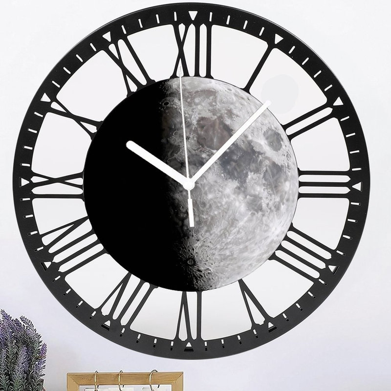 Horloge murale ronde en fer 10 po avec mouvement à quartz silencieux, chiffres romains, impression UV, Gibbus décroissant
