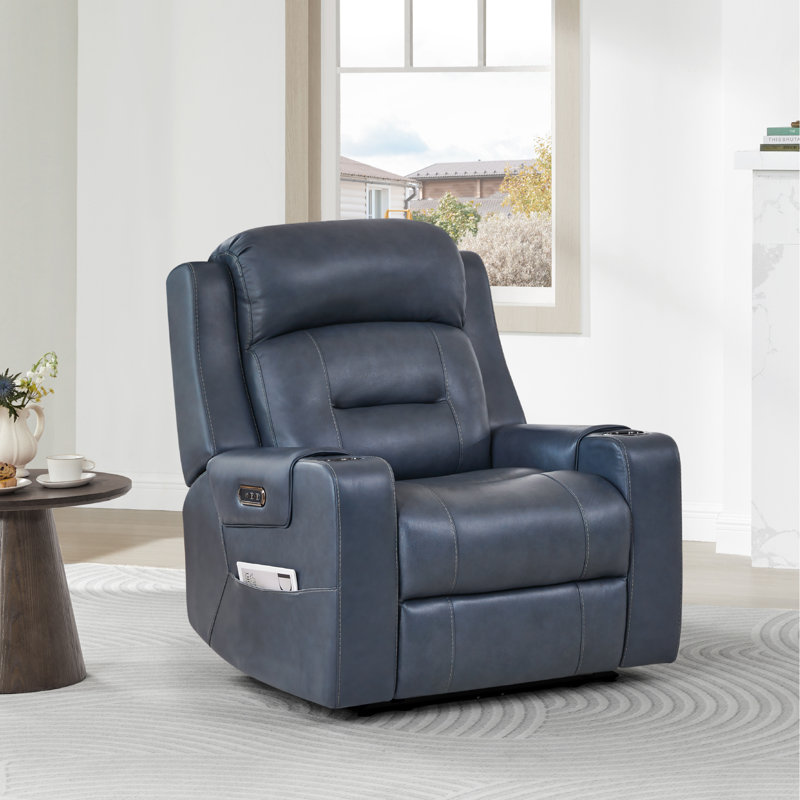 Fauteuil inclinable électrique double en cuir véritable avec repose-tête électrique Olathe, Marine