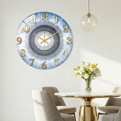 Blue Spiral Modern Decorated Glass Wall Clock Home Decor Art-23.6"