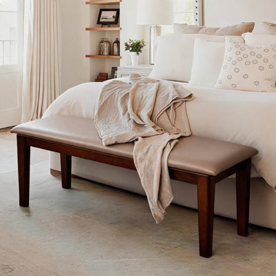 Banc rembourré en bois d'hévéa massif avec coussin en tissu respirant, banc de salle d'entrée polyvalent