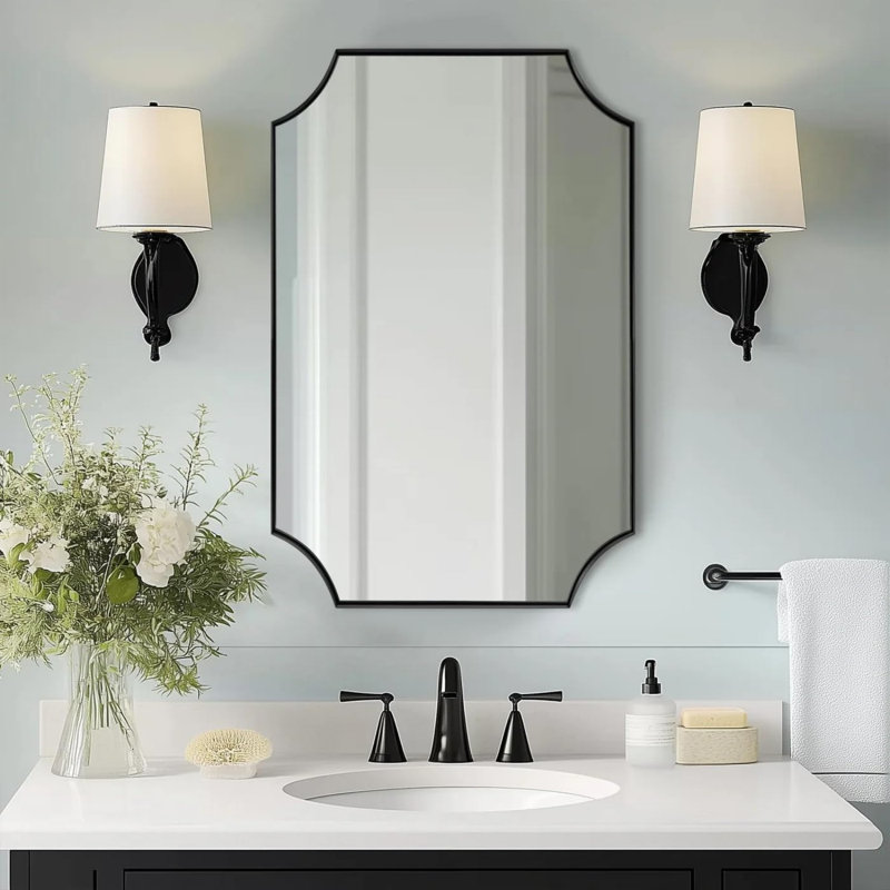 Miroir de salle de bain Tariro Cadre en acier inoxydable, 30" x 20", Noir mat