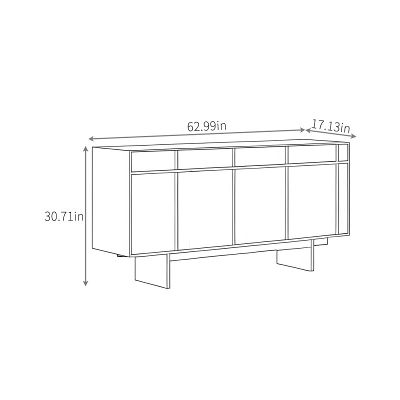 Buffet simple rétro, H 30,71 po x l 62,99 po x P 17,13 po, Noyer