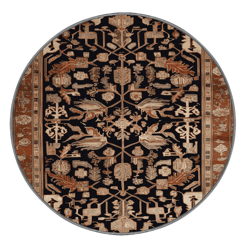 Machine Washable Turkish Brown Area Rug, Round 6'