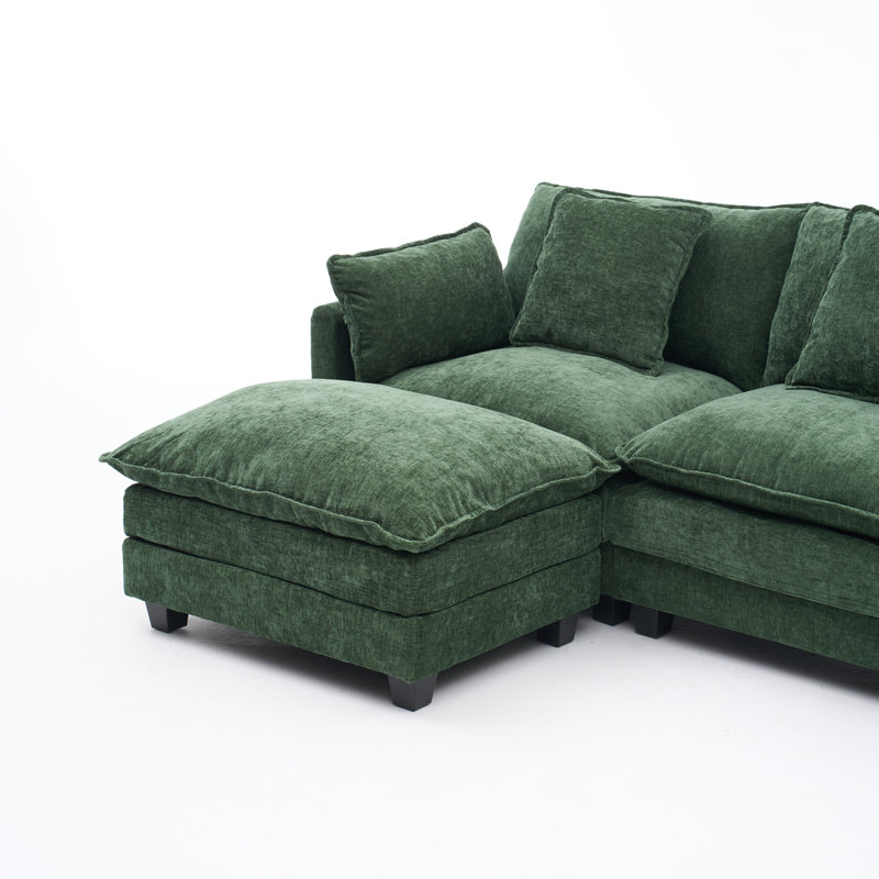  3-Seat Combo Sofa With Storage Ottoman For Living Room Apartment Bedroom And Compact Room, Upholstered Sectional Couch, L Shaped Bench With A Footrest