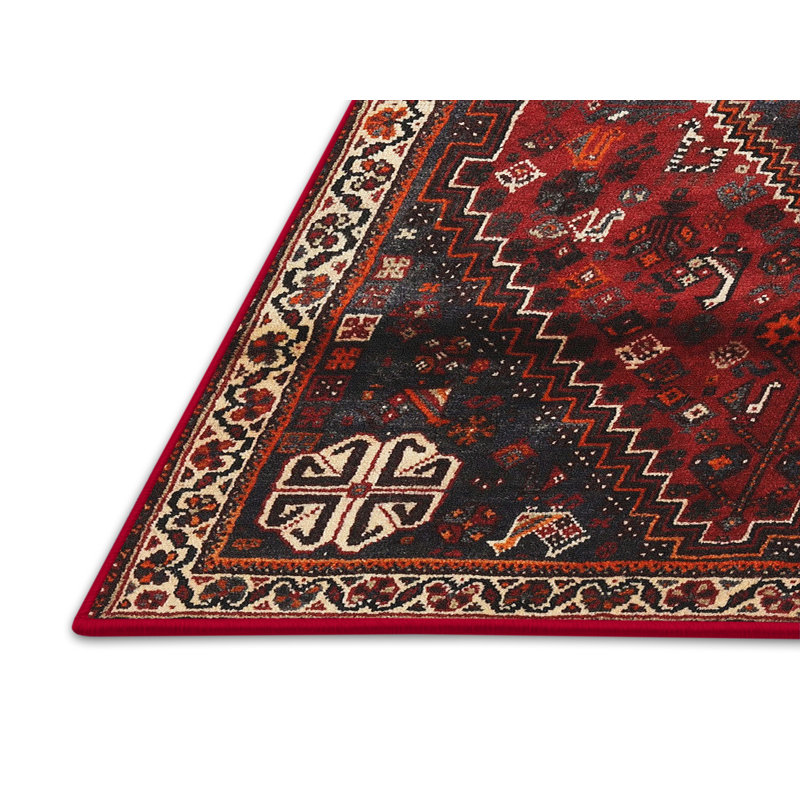 Tapis oriental jaune clair / marron / noir Kerveen, Rectangle 4 pi x 6 pi