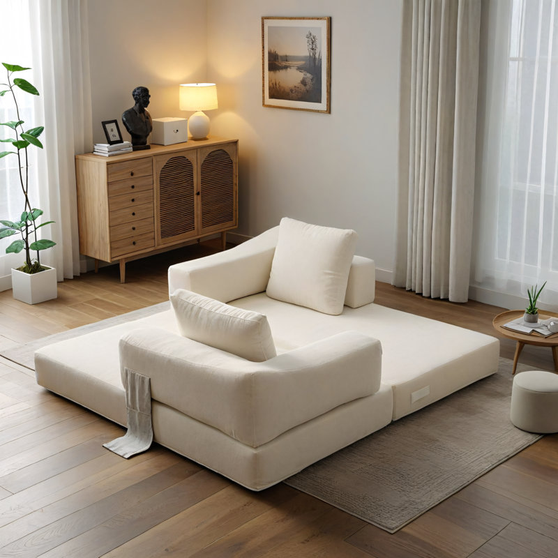Dential 70.87" Upholstered Convertible Sleeper Sofa, White